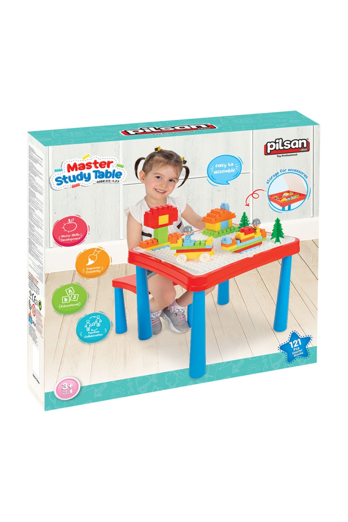 PİLSAN-Pilsan Master Study Table With 121 Pieces Table And Chairs And Cubes 3