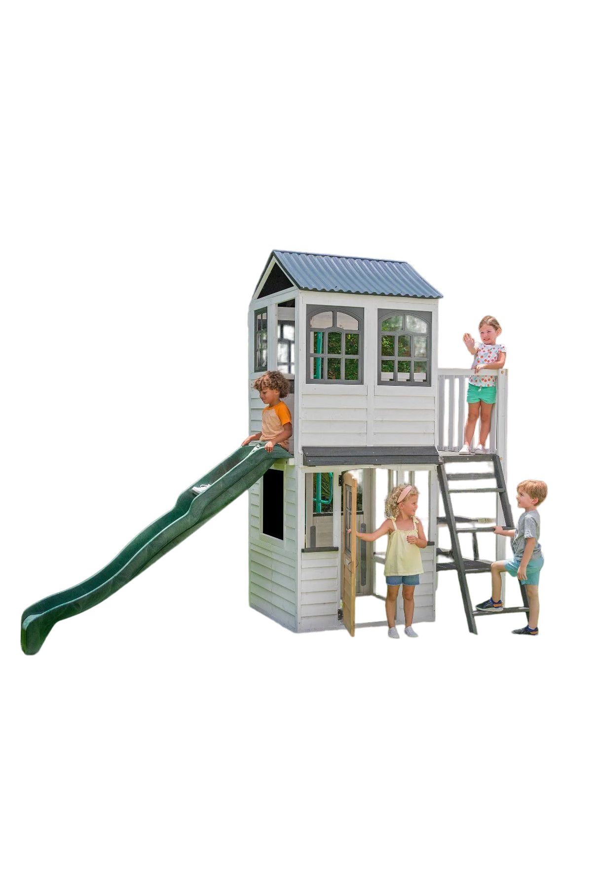 KIDKRAFT Complex De Joacă Din Lemn Cu Tobogan, Căsuță Supraetajată Și Balcon Cu Vedere La Pădure - One Size