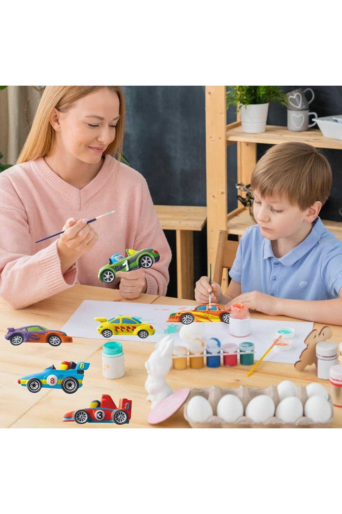 Micostore-Masini de Curse,Figurine din ipsos de pictat pentru copii, Kit complet DIY 2