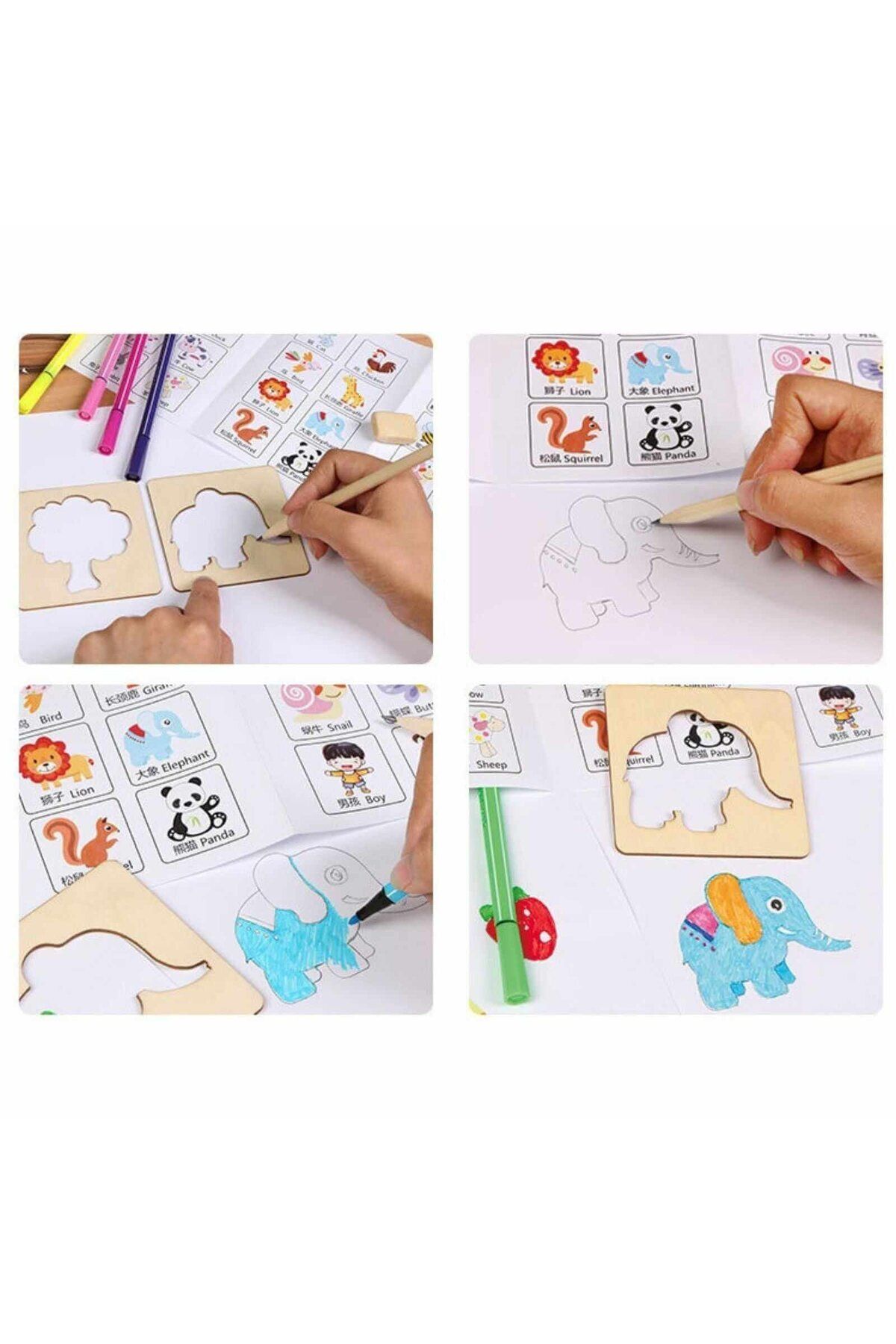 Micostore-Set 50 sablone desen, din lemn, trusa cu accesorii de colorat 5