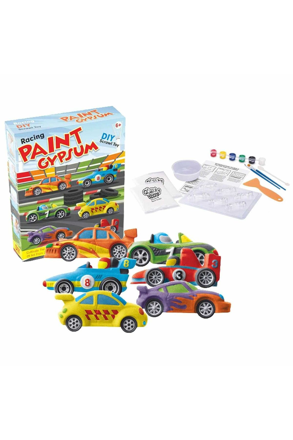 Micostore-Masini de Curse,Figurine din ipsos de pictat pentru copii, Kit complet DIY 3