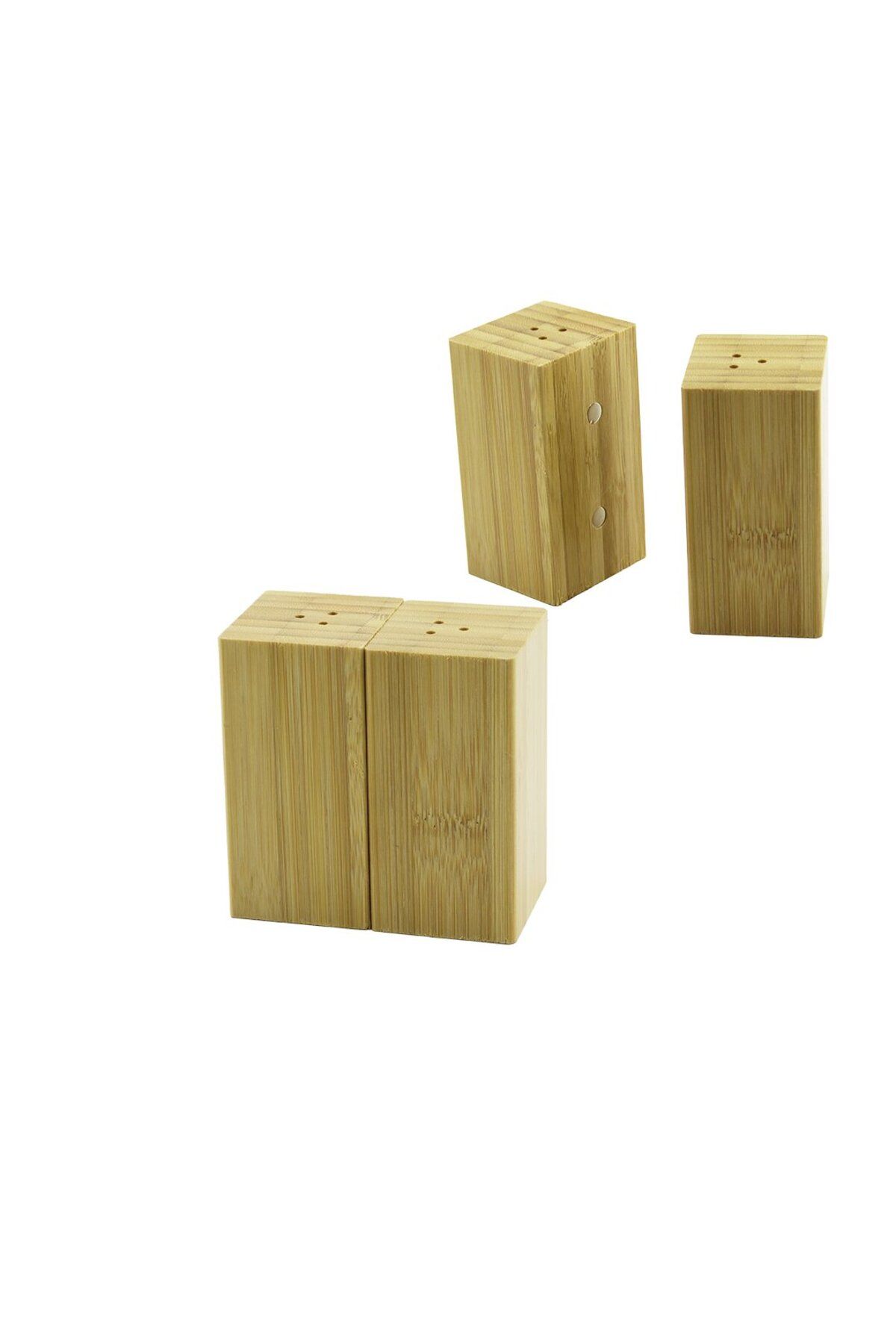 Findit 4.5X5CM--Y:9CM 2PCS MIKNATISLI İKİZ AHŞAP BAMBU BAHARATLIK - TUZLUK-Findit