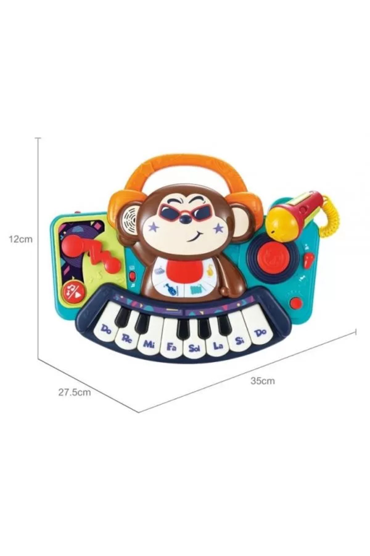 Hola-Pianina bebe maimutica dj cu lumini sunete si microfon 6