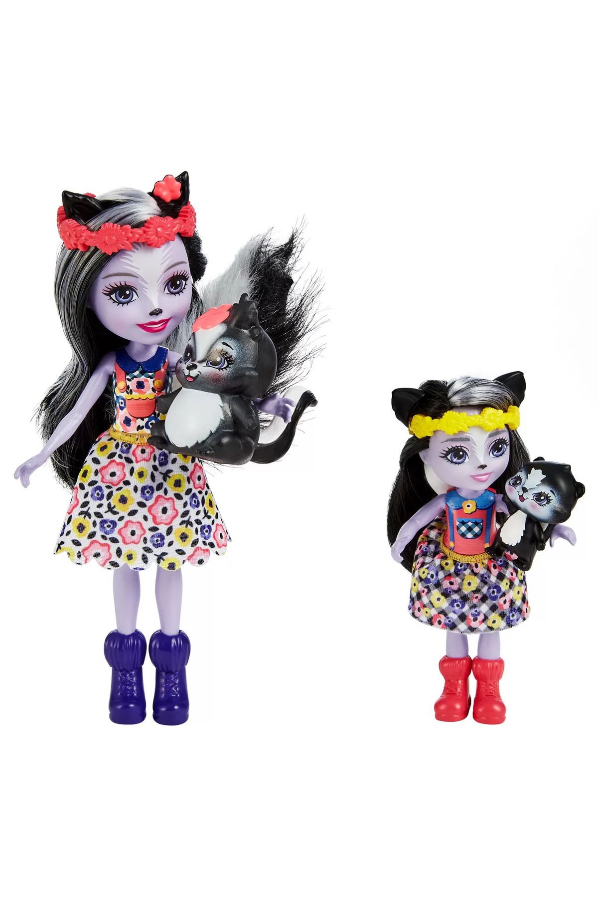 mattel-Enchantimals Sisters and Pets Doll Set Sage Skunk and Caper and Sabella Skunk and Striper 4