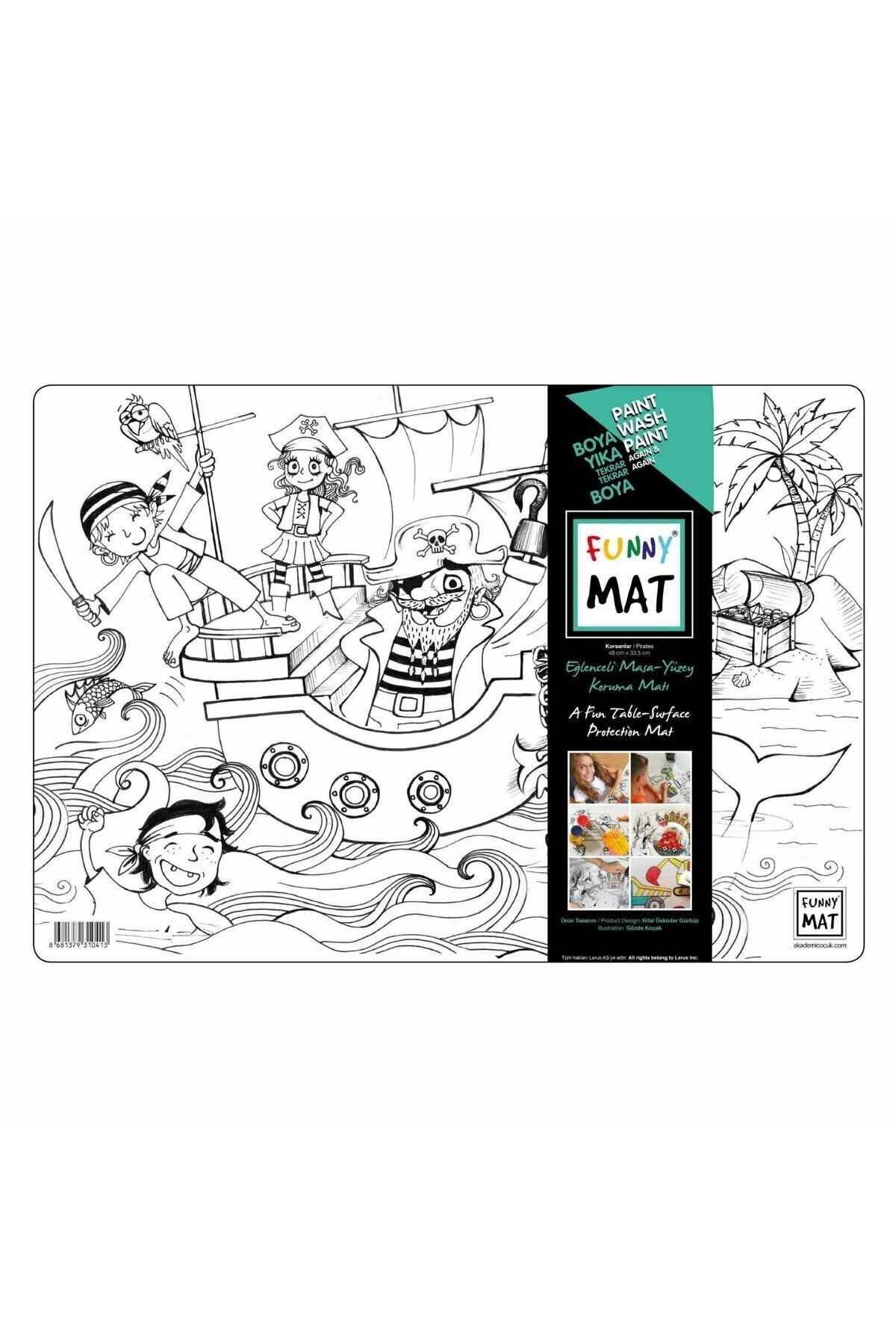 Funny Mat-Plansa cu Desene de Colorat, Model Pirati, Reutilizabila, Fise de Colorat pentru Copii, 48 x 33.5 cm 1