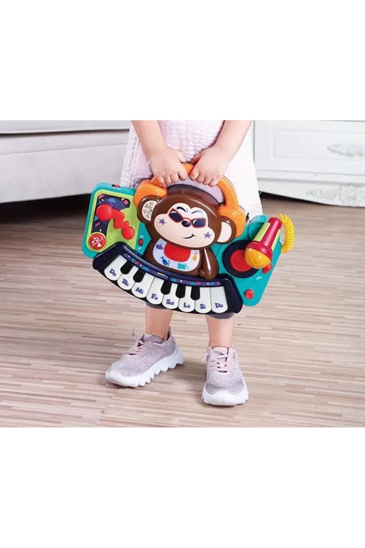 Hola-Pianina bebe maimutica dj cu lumini sunete si microfon 4
