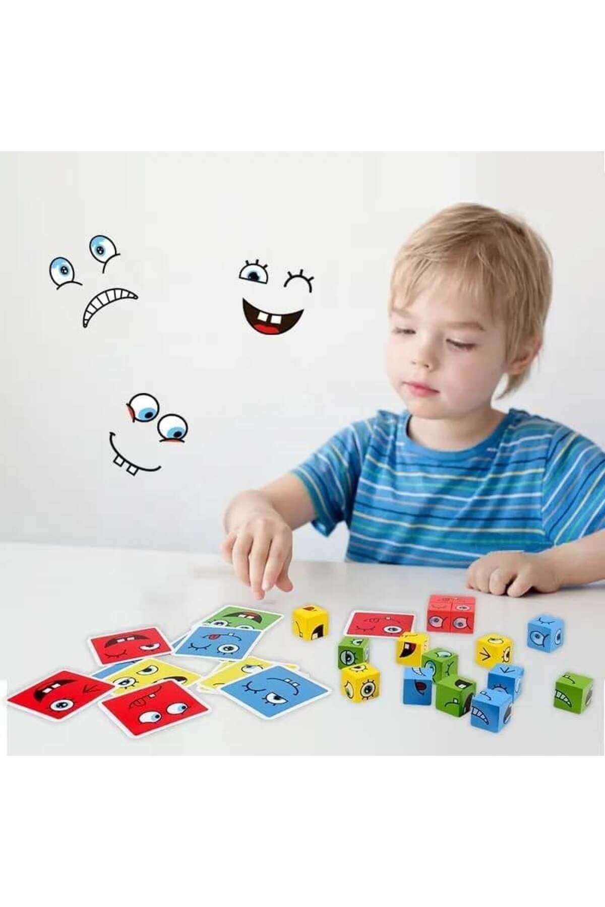 Micostore-Facial Expressions Game, Educational, Expressing Emotions With 64 Cards And 16 Cubes, Rubik's Cube 2