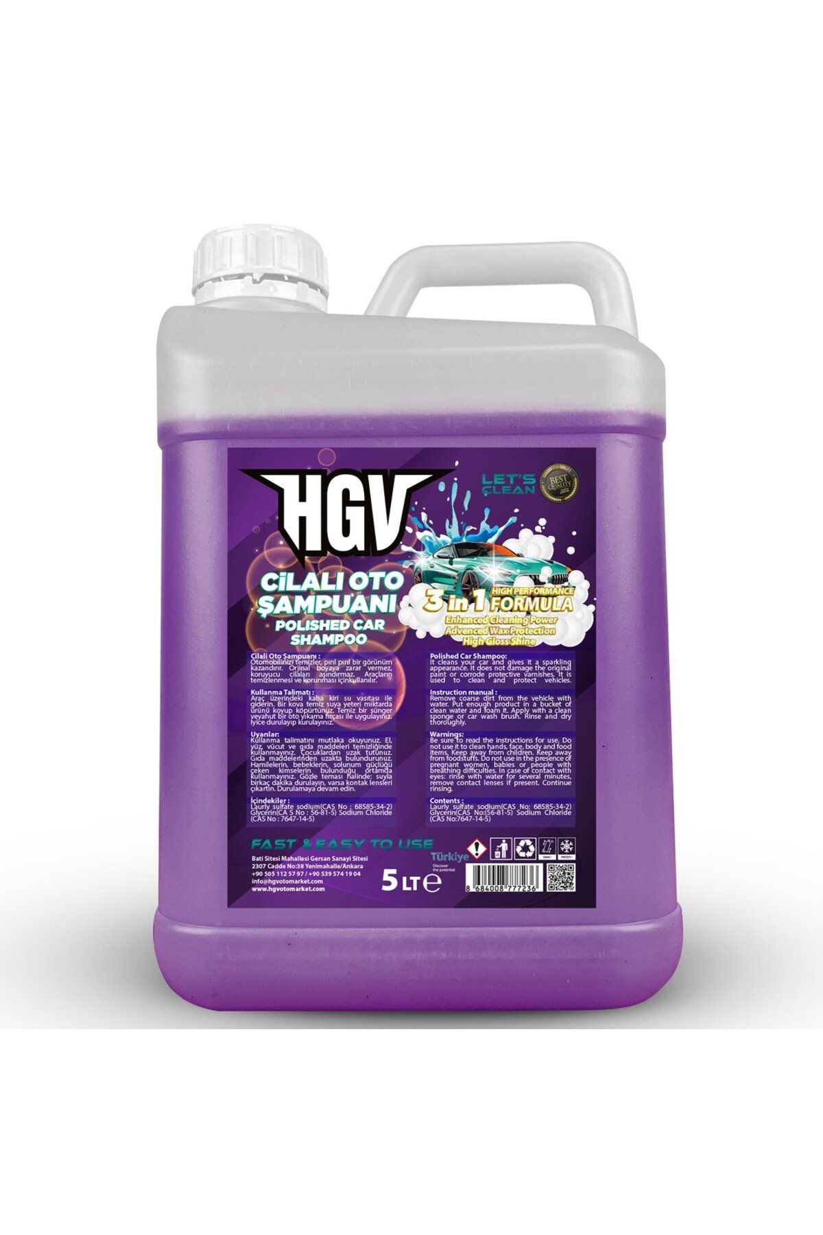 HGV Oto Market HGV Cilalı Oto Şampuanı Mor 5Lt