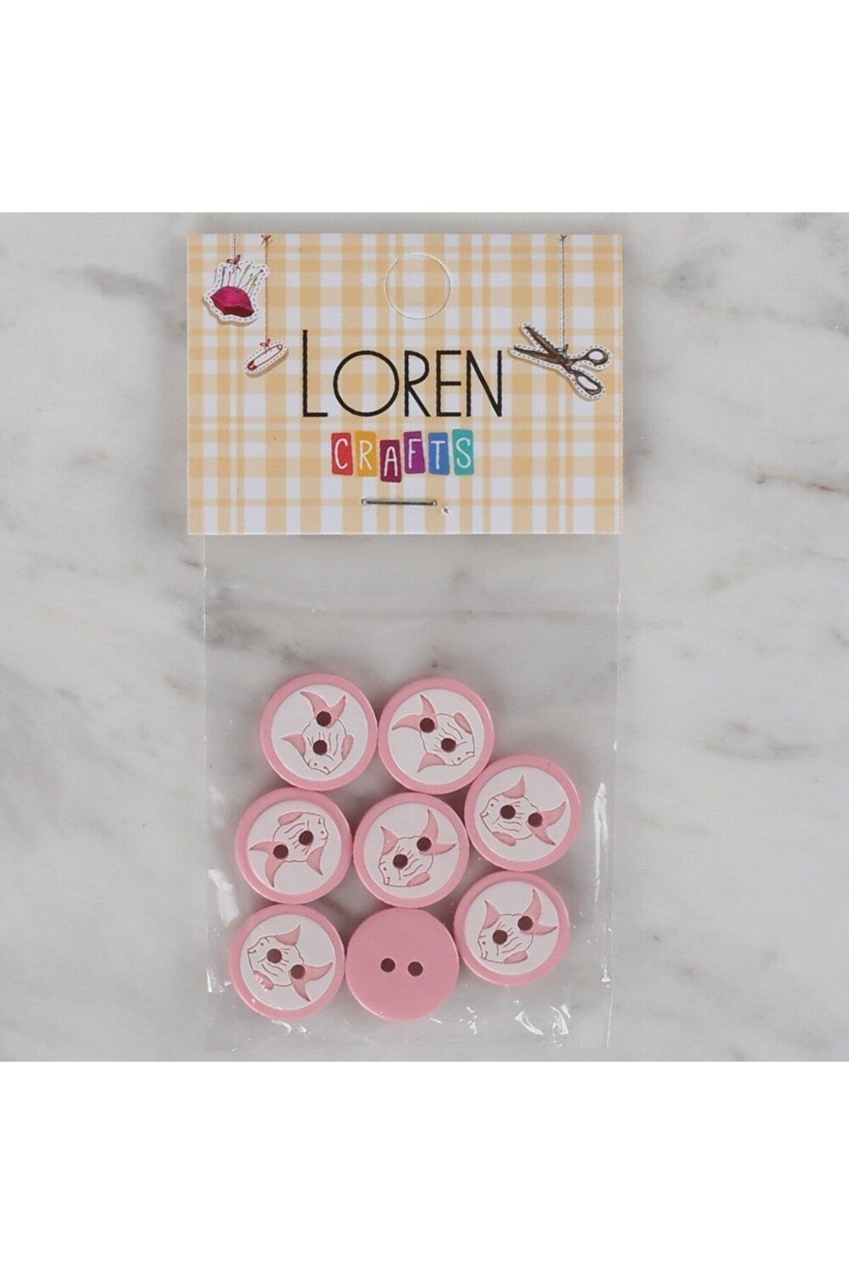 blueb Loren Crafts pembe 8 li balık düğme - 570