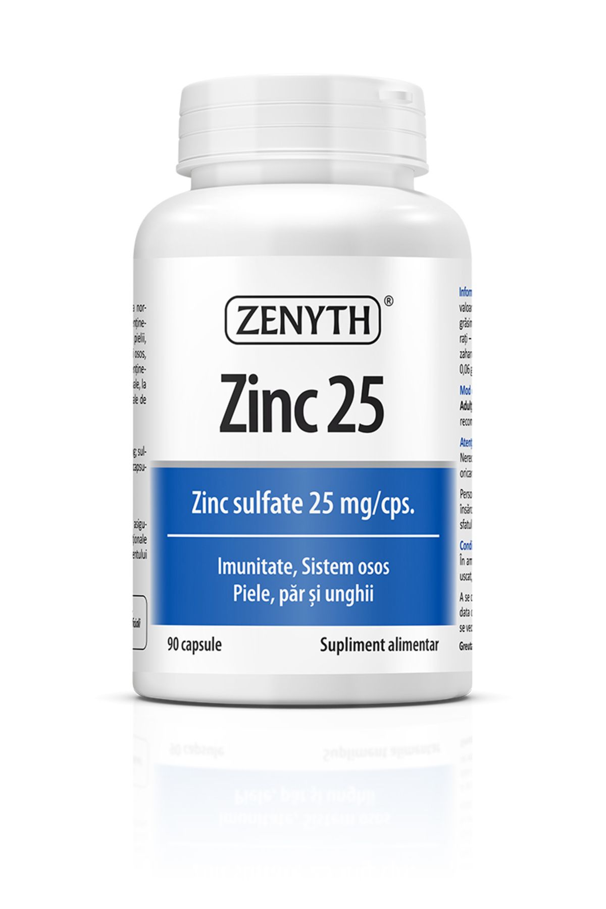 ZENYTH Zinc 25, 90 Capsules, Food Supplement With Zinc Sulfate, 25 Mg/capsule, - One Size
