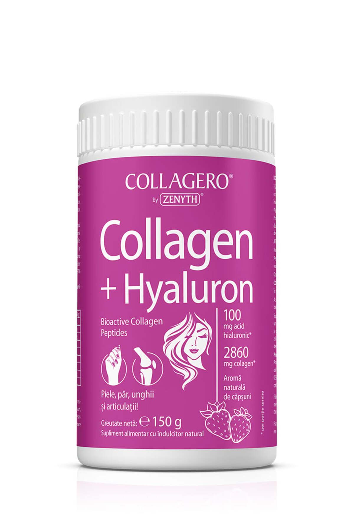 ZENYTH Colagen Ac Hyaluron, 150 G Pulbere, Par, Riduri, Unghii, Articulatii, Aroma Capsuni, - One Size
