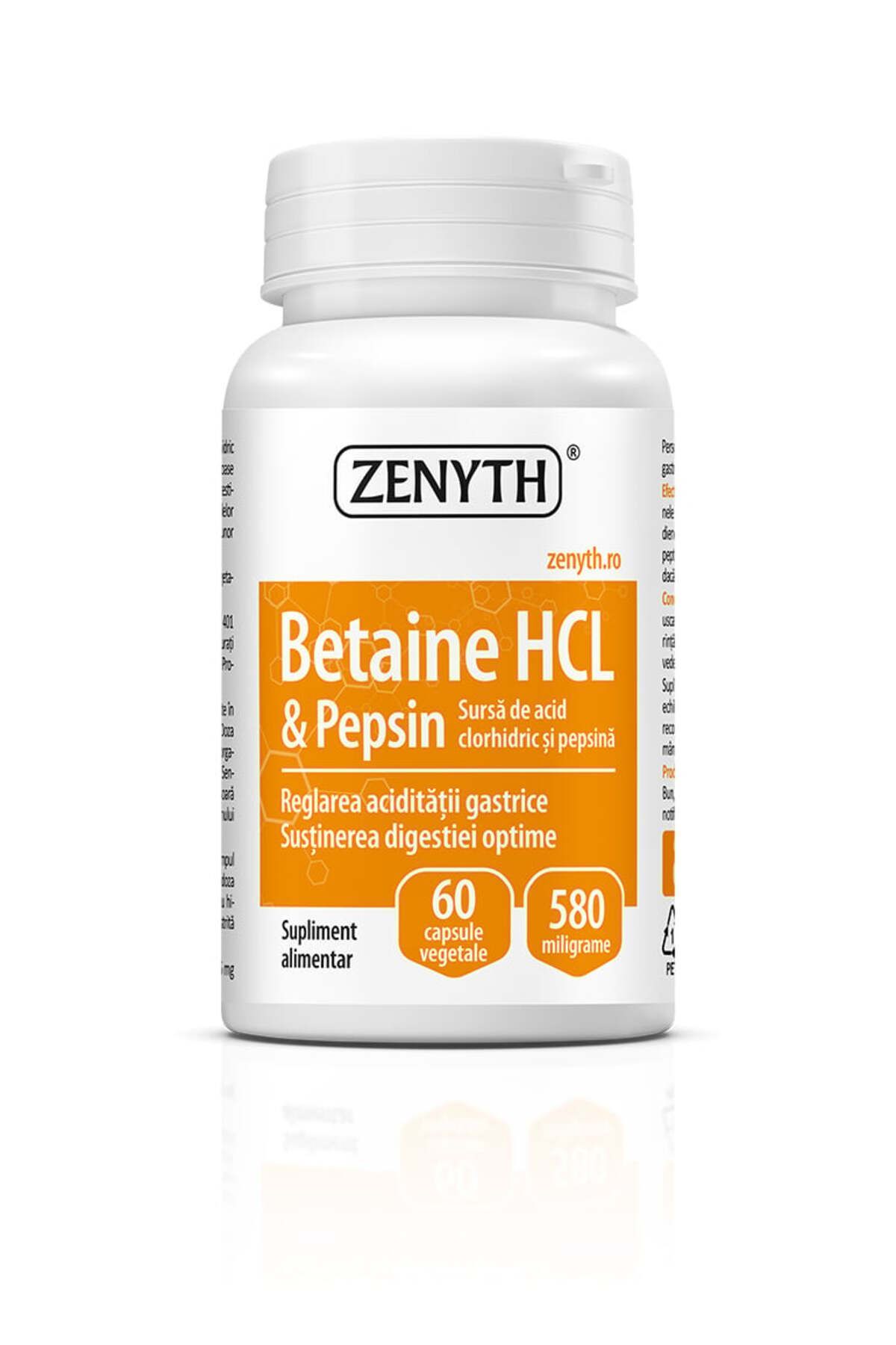 ZENYTH Betaine Hcl Pepsin, 60 Capsules, Gastric Hypoacidity And Digestion Support, 580 Mg/caps - One Size