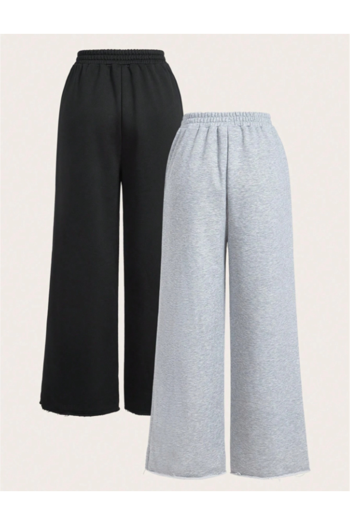 yx yustex sport  İKİLİ Kışlık Şardonlu Kadın Siyah-Gri Baggy Bol Kesim Esnek Rahat Kumaş Eşofman Altı ŞAH MODA - Görsel 3