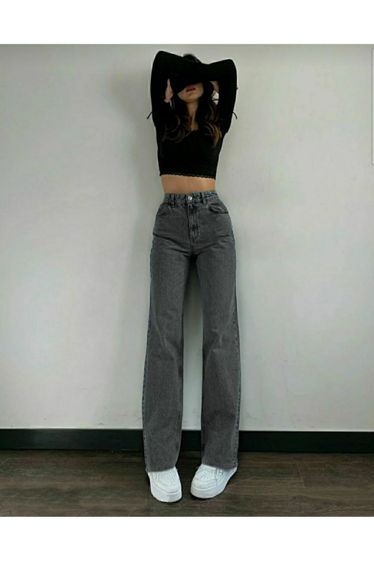 SHEVEGA-Smoked High Waist Loose Wide Leg Loose Palazzo Jean Boyfriend Jeans 2