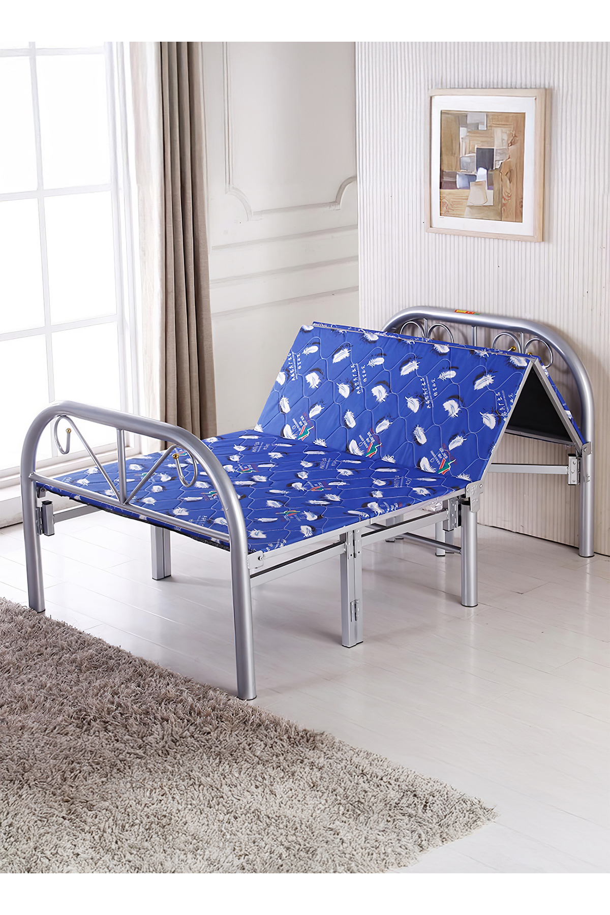 سرير فردي قابل للطي مصنوع من منصة معدنية فولاذية متينة مقاس 190 × 90 سم