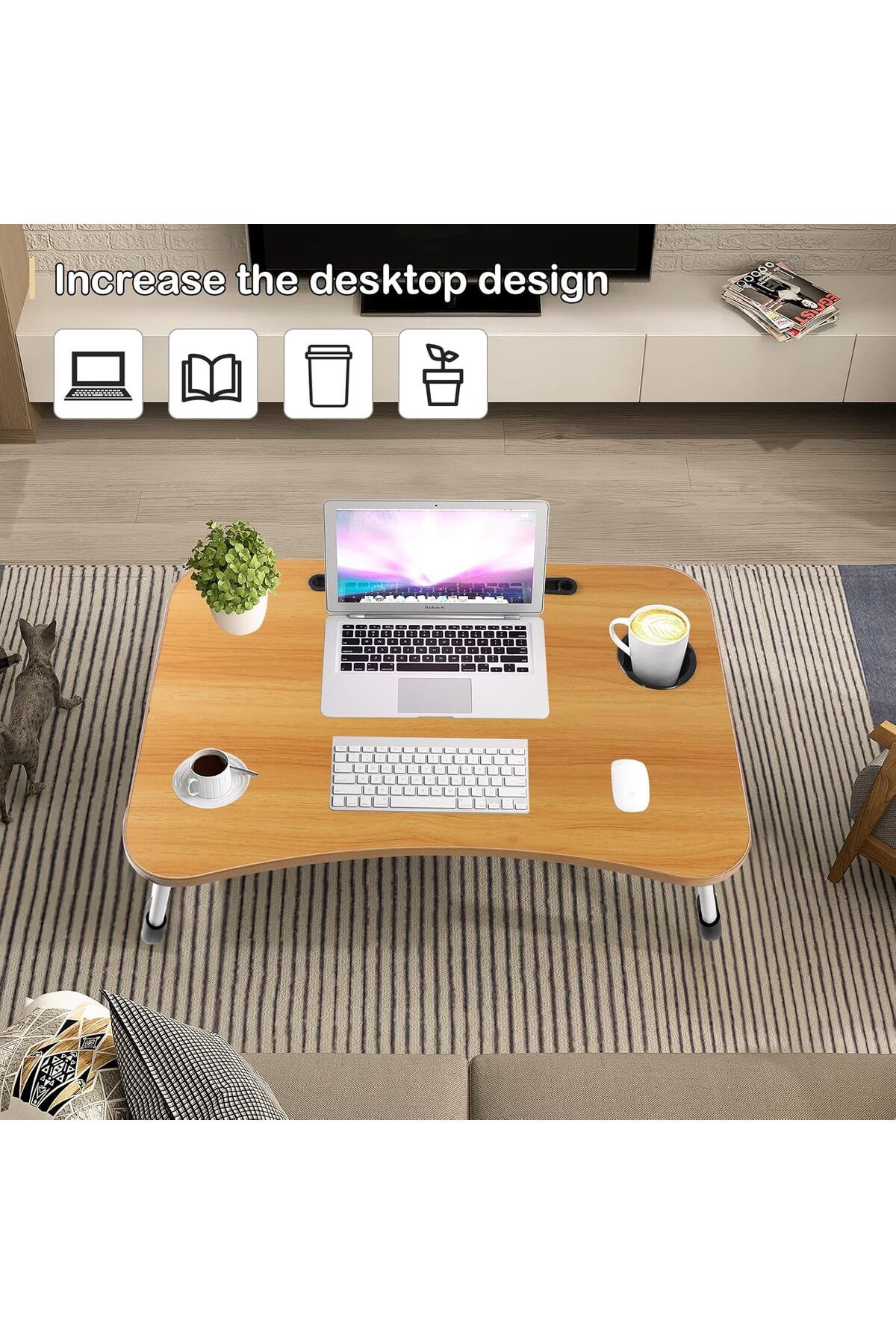 Buy and Bill-Portable Folding Laptop Desk for Bed With iPad and Cup Holder Adjustable Lap Tray Notebook Stand 2