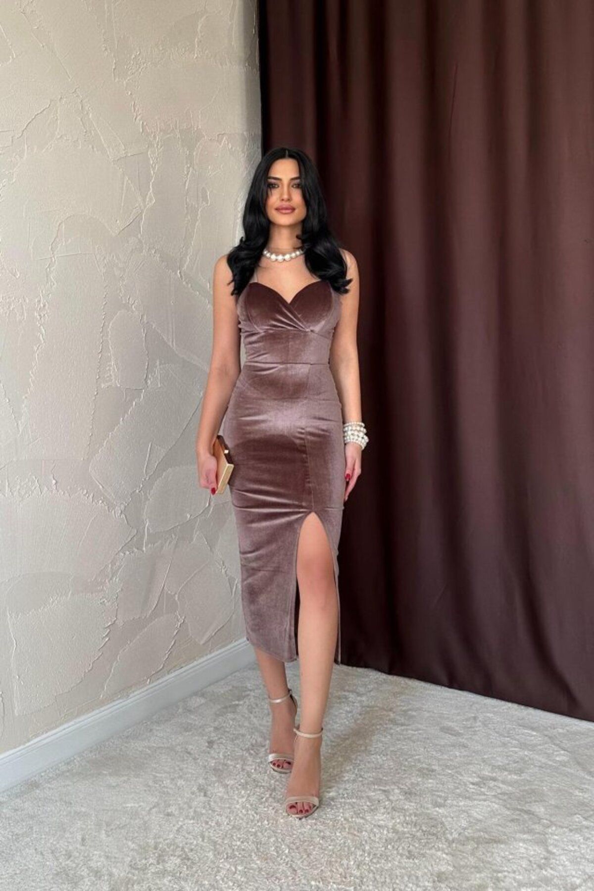 MRA Fashion Vizon Kadife Elbise