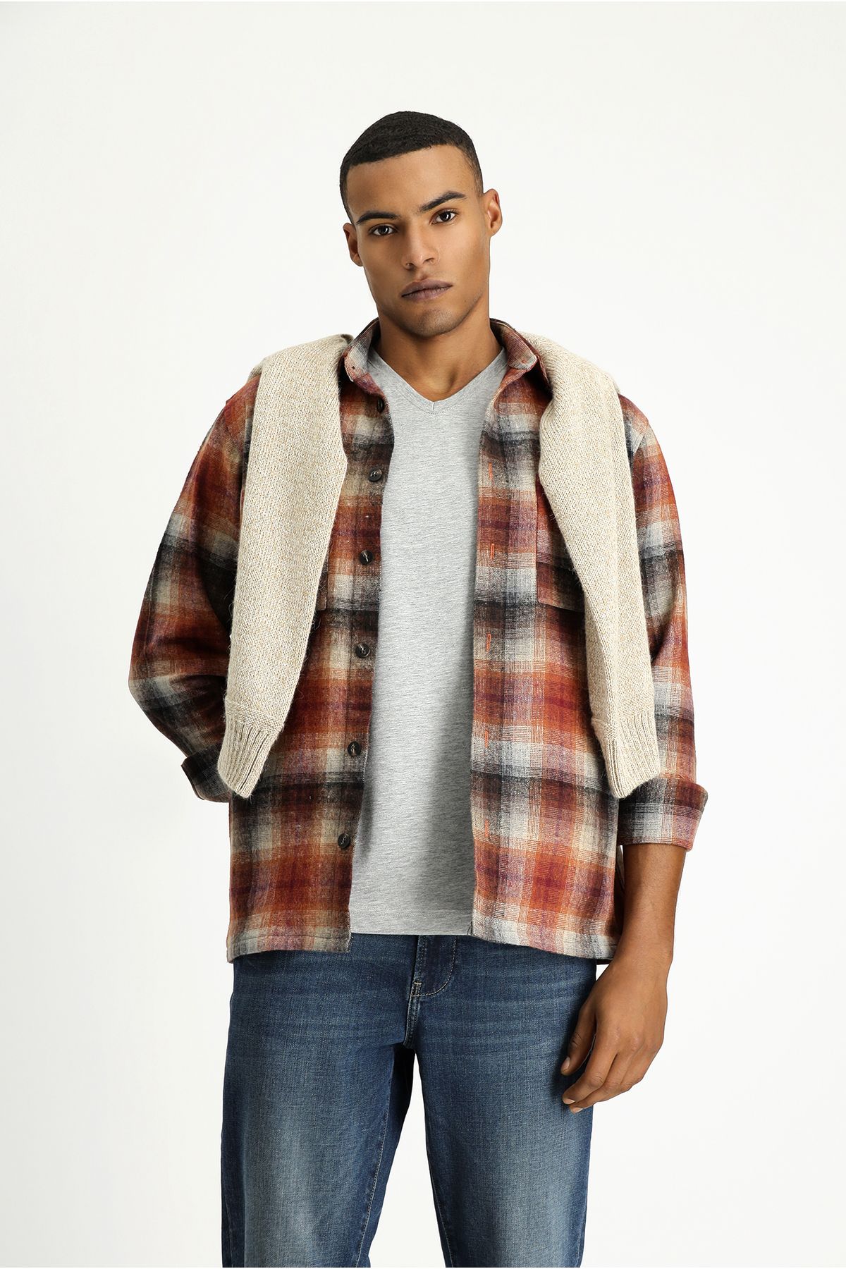 Kiğılı-Long Sleeve Oversize Cotton Plaid Shirt 5