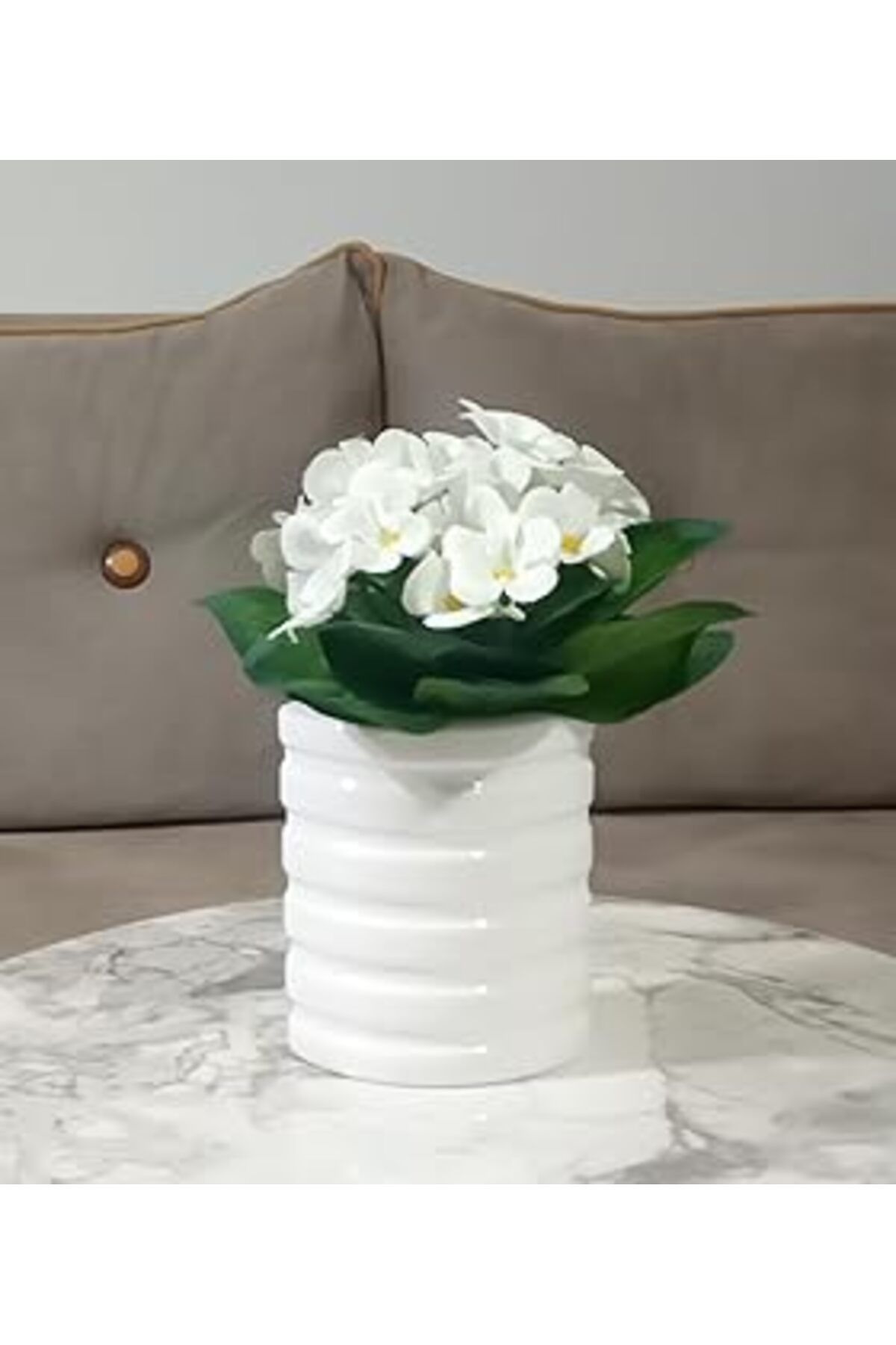 Mu Art Vazo Dahil,vazo Dahil,vazoda Çiçek,beyaz Yapay Çiçek,vazo Dekoratif Oval Çizgili 9x6x16cm