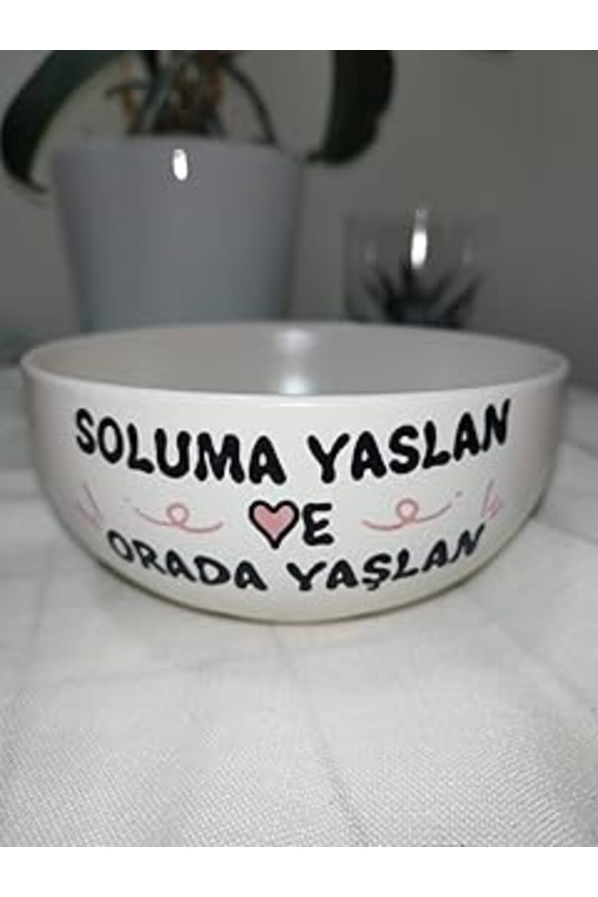 Mu Art Seramik Kase, Beyaz, Dekoratif Yazılı, Sevimli Kalp Desenli
