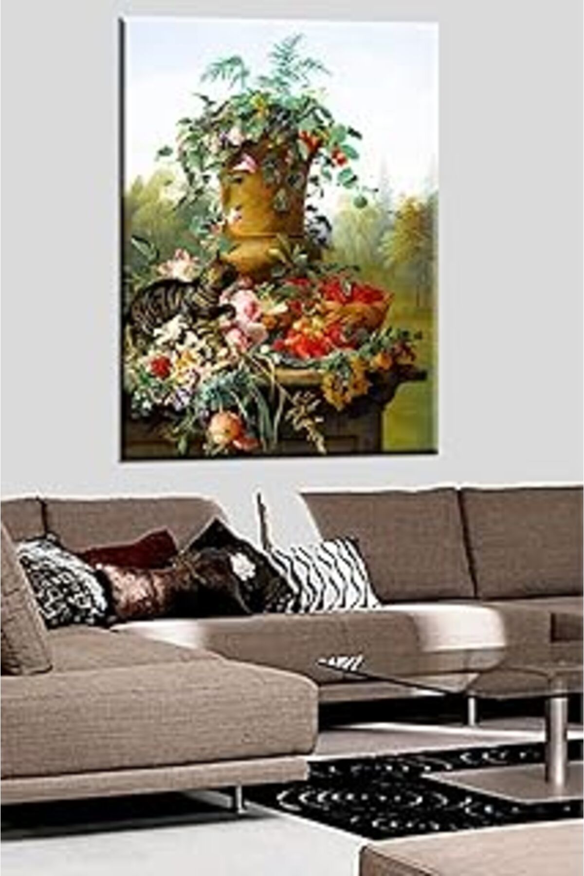 Pazarcan Talya Tablo Çiçek Ve Kedi.. Yaşadığınız Seçkin Mekanlarınız Için 60X40 No-6243