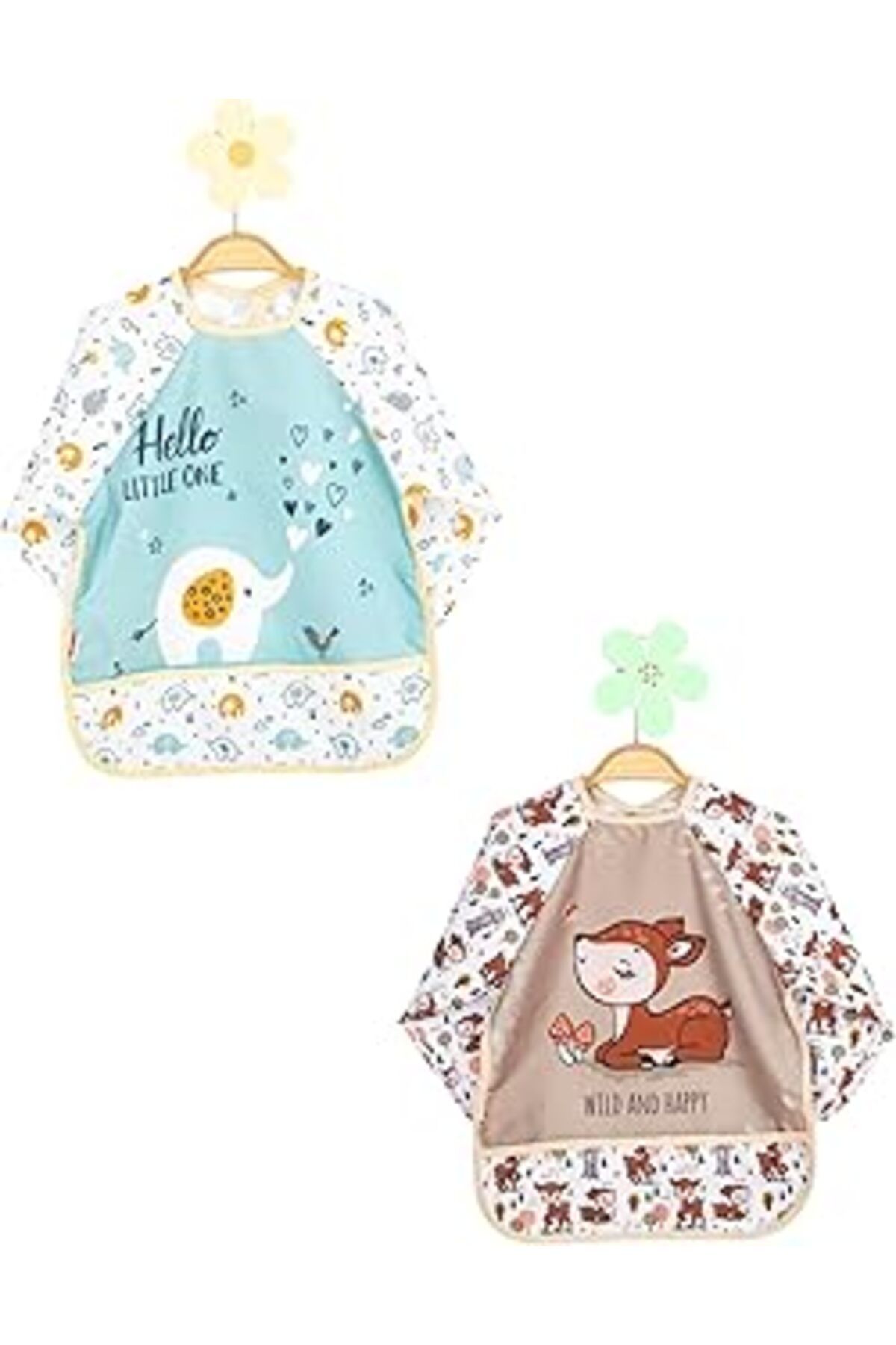 Mu Art Bambino Kids Bebek Uzun Kollu Sıvı Geçirmez Mama Ve Aktivite Önlüğü (6-24 AY) Karaca-fil