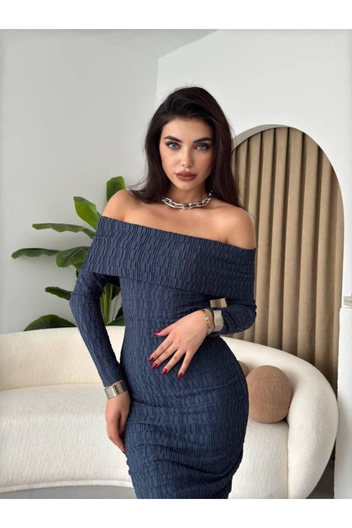 MRA Fashion Ovieda Madonna Yaka Elbise