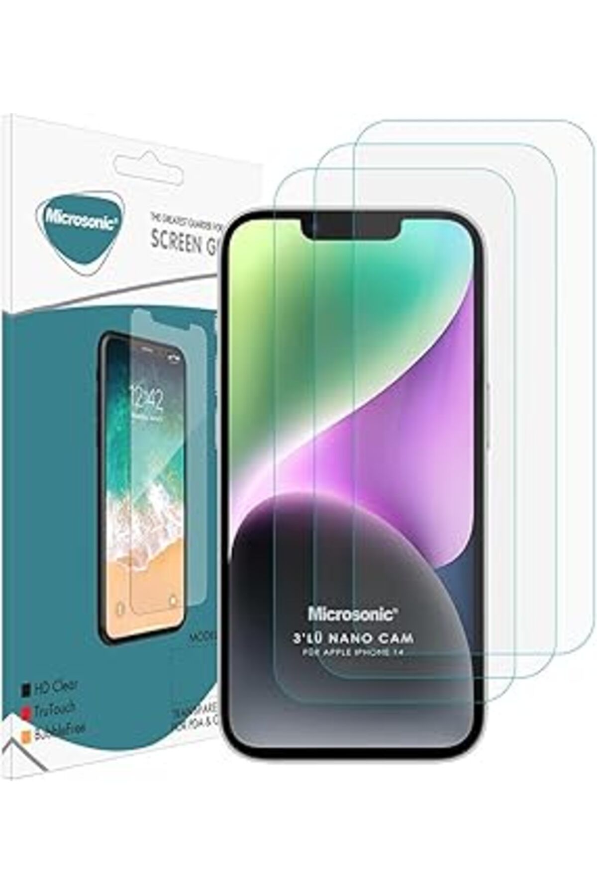 Karachil Microsonic Apple Iphone 14 Screen Protector Nano Glass Cam Ekran Koruyucu (3`Lü Paket)