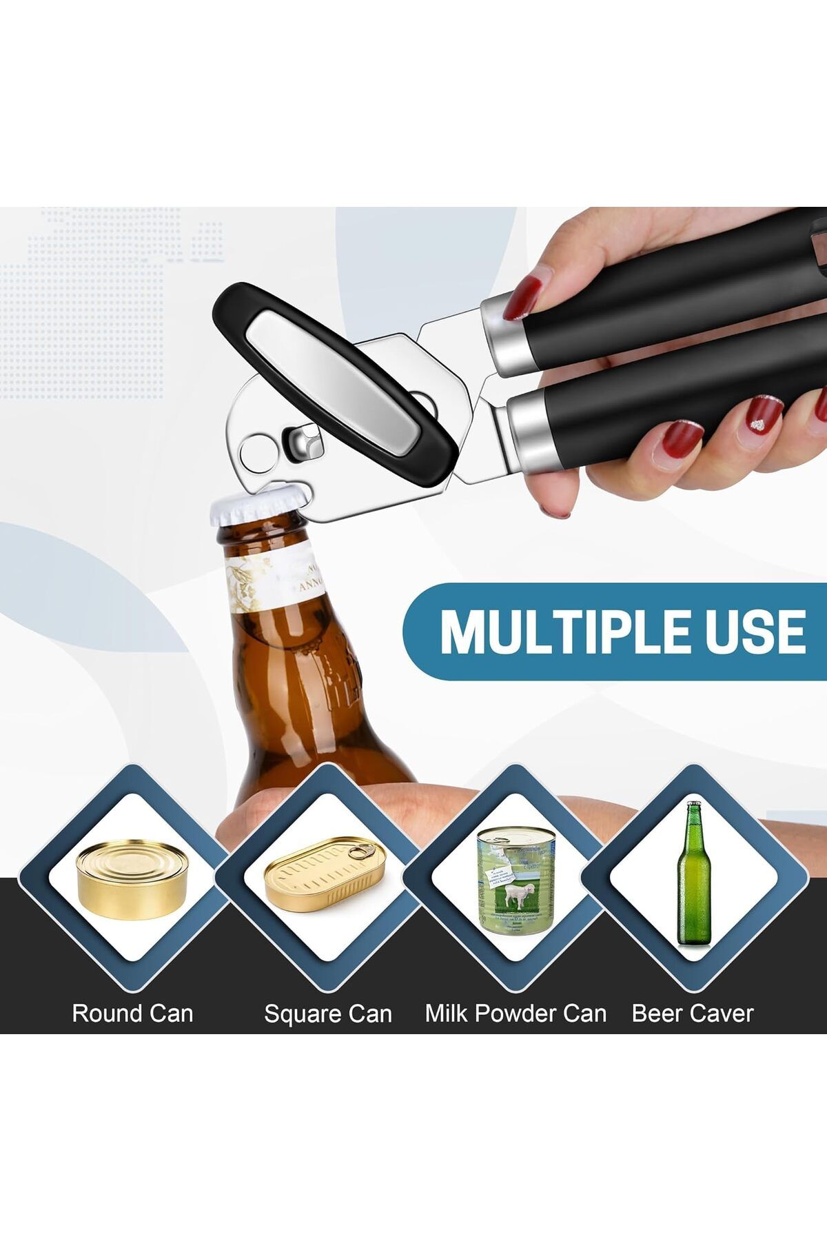 COOYA-Hand Held Can Opener, Strong Manual Can Opener with Smooth Edge Cut, Comfortable Soft Handle 5