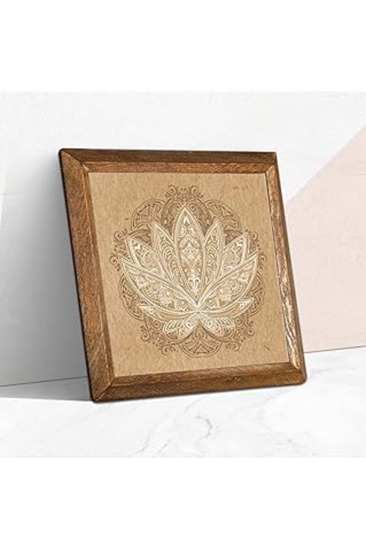 Hepta Collection Pinecone Lotus Çiçeği Taş Duvar Tablosu - Ahşap Çerçeveli Taş Tablo - 25X25 Cm - Dekoratif Duvar Sa