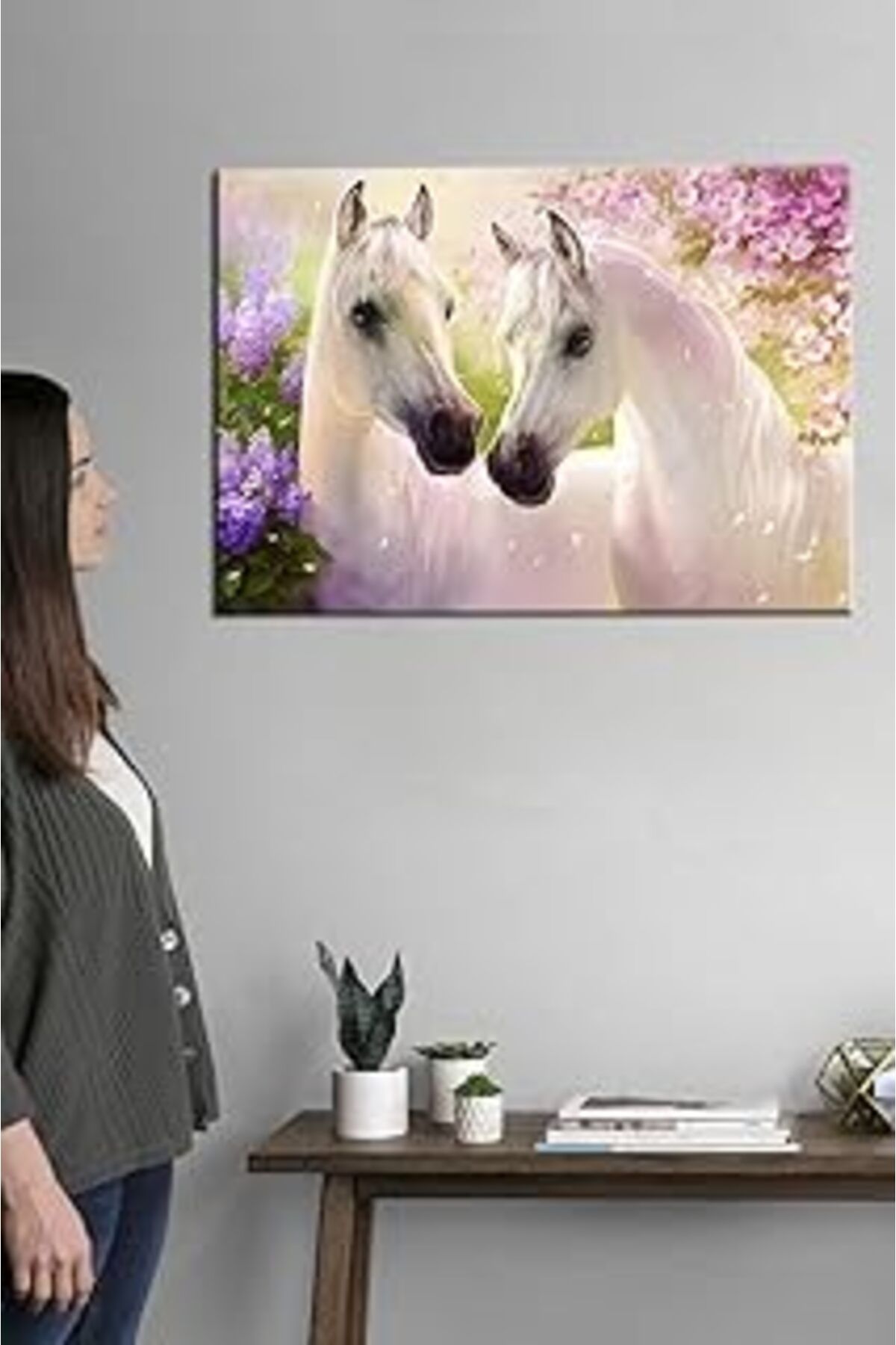 Pazarcan Talya Tablo Pembe At Kanvas Tablosu. Temalar: Atlar, Aşk, Çiçek, Gül Manzara, Günbatımı, Soyut, Kl