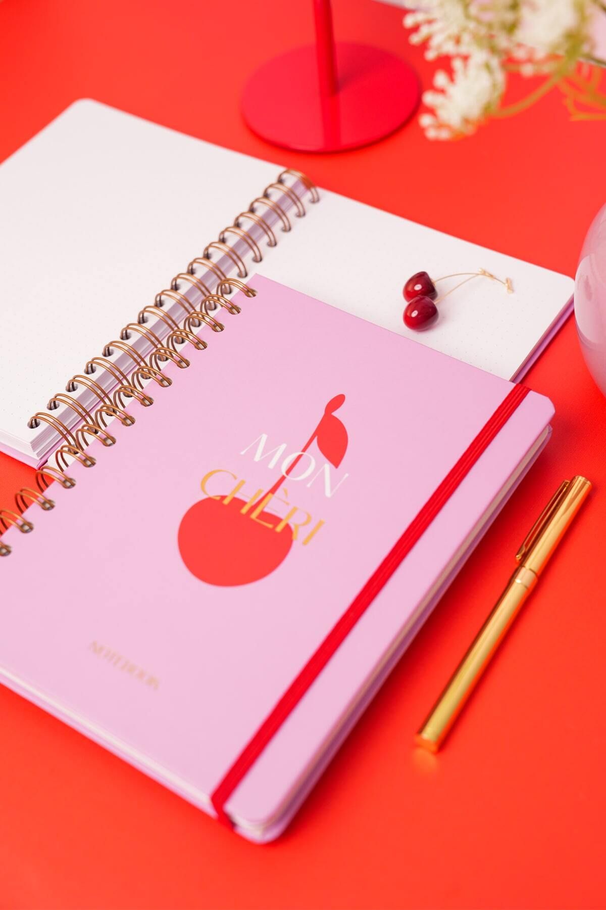 Matt Notebook-A5 15X21 cm Spiral Elastic Dotted Undated Notepad Cherry 3