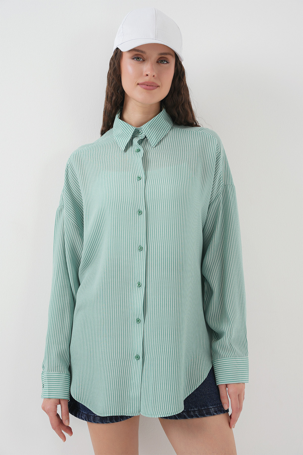 Bigdart-Dámská pruhovaná oversize košile 20295 - Mint 3
