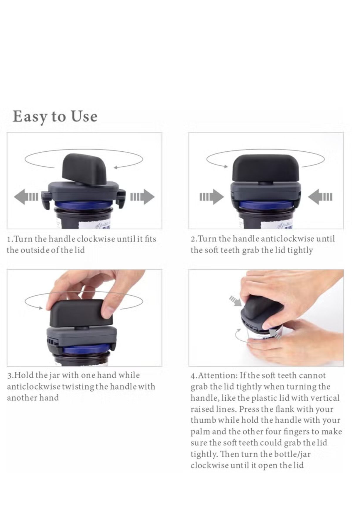 COOYA-Adjustable Jar Opener for Weak Hands, with Non-scratch Rubber Soft-touch Handle Can Opener, Black 4