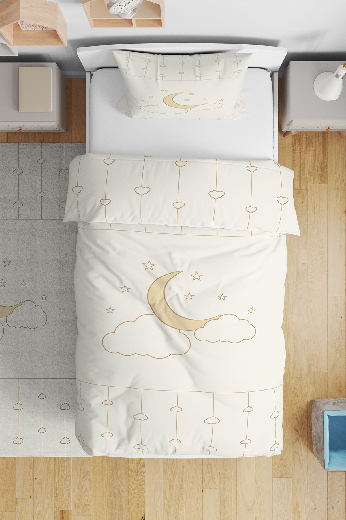 BelezaHome-Magic Night Moon Star Cloud Single Baby Kids Bedding Set 1