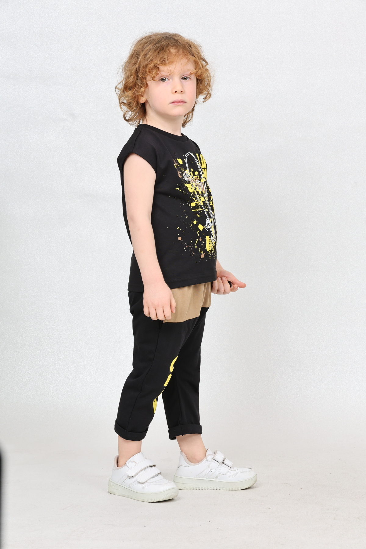 LupiaKids-Skateboard Printed 2-Piece Capri Set - 100% Cotton - Black Tank Top & Pants - Summer - Boys 2
