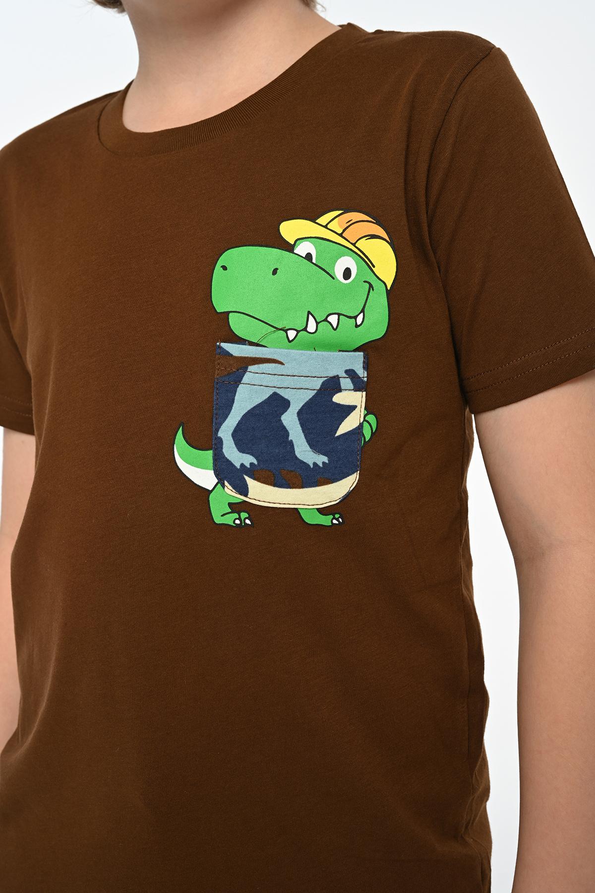 LupiaKids-Dino & Camouflage Patterned 2-Piece Capri Set - 100% Cotton - Brown Short Sleeve Top & Blue Panton 3