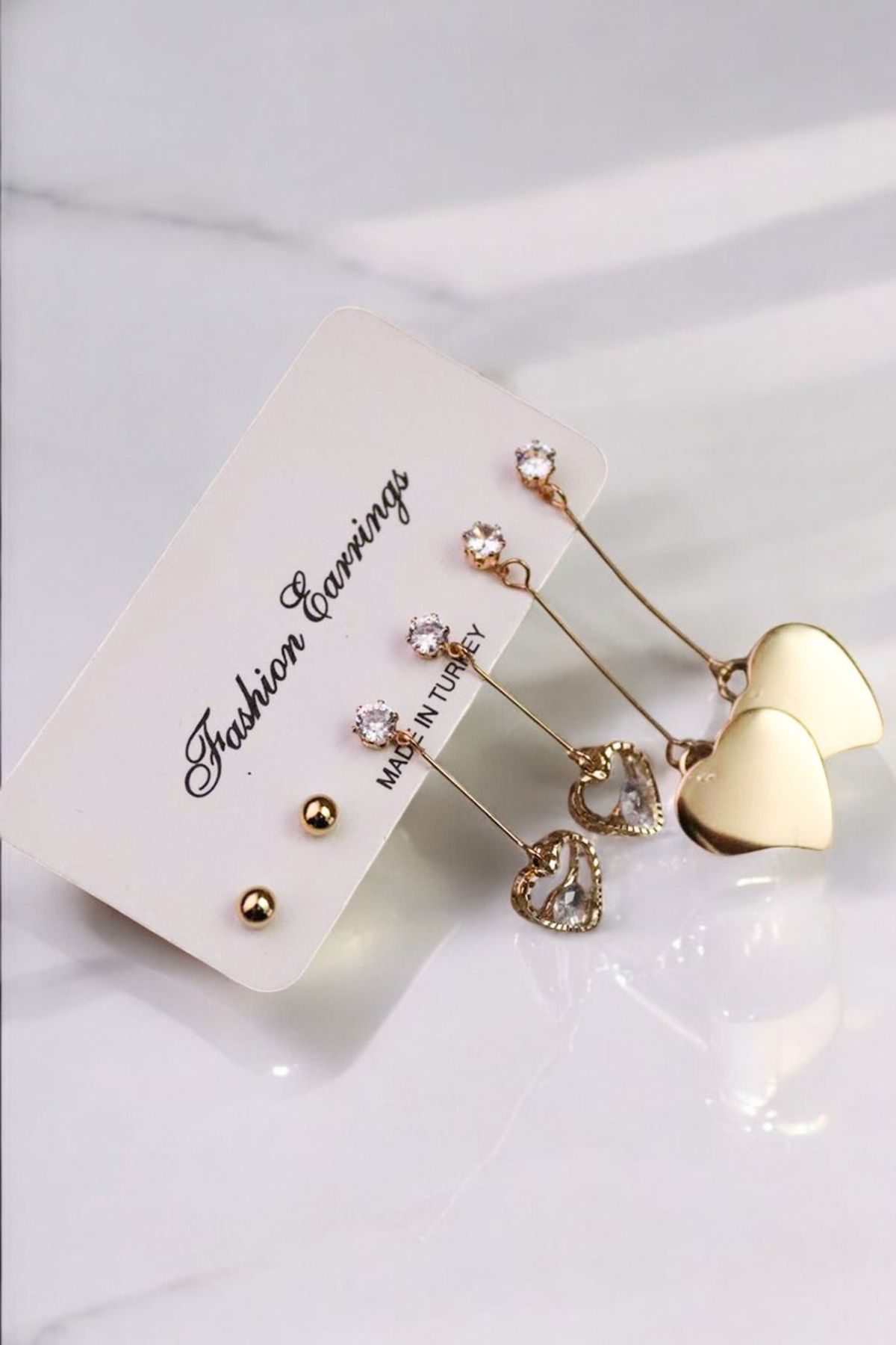 EUROMODA-3-Piece Earring Set with Heart Design Dangle Long Solitaire Earrings 2
