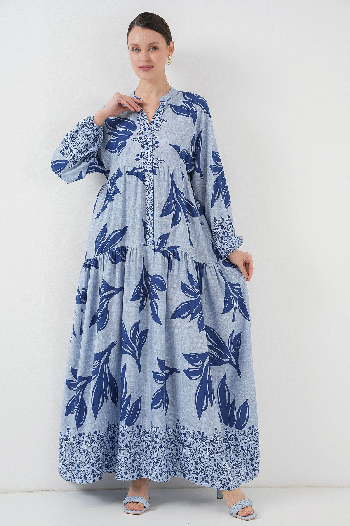 Bigdart 2423 Authentic Patterned Dress - Blue - Navy Blue
