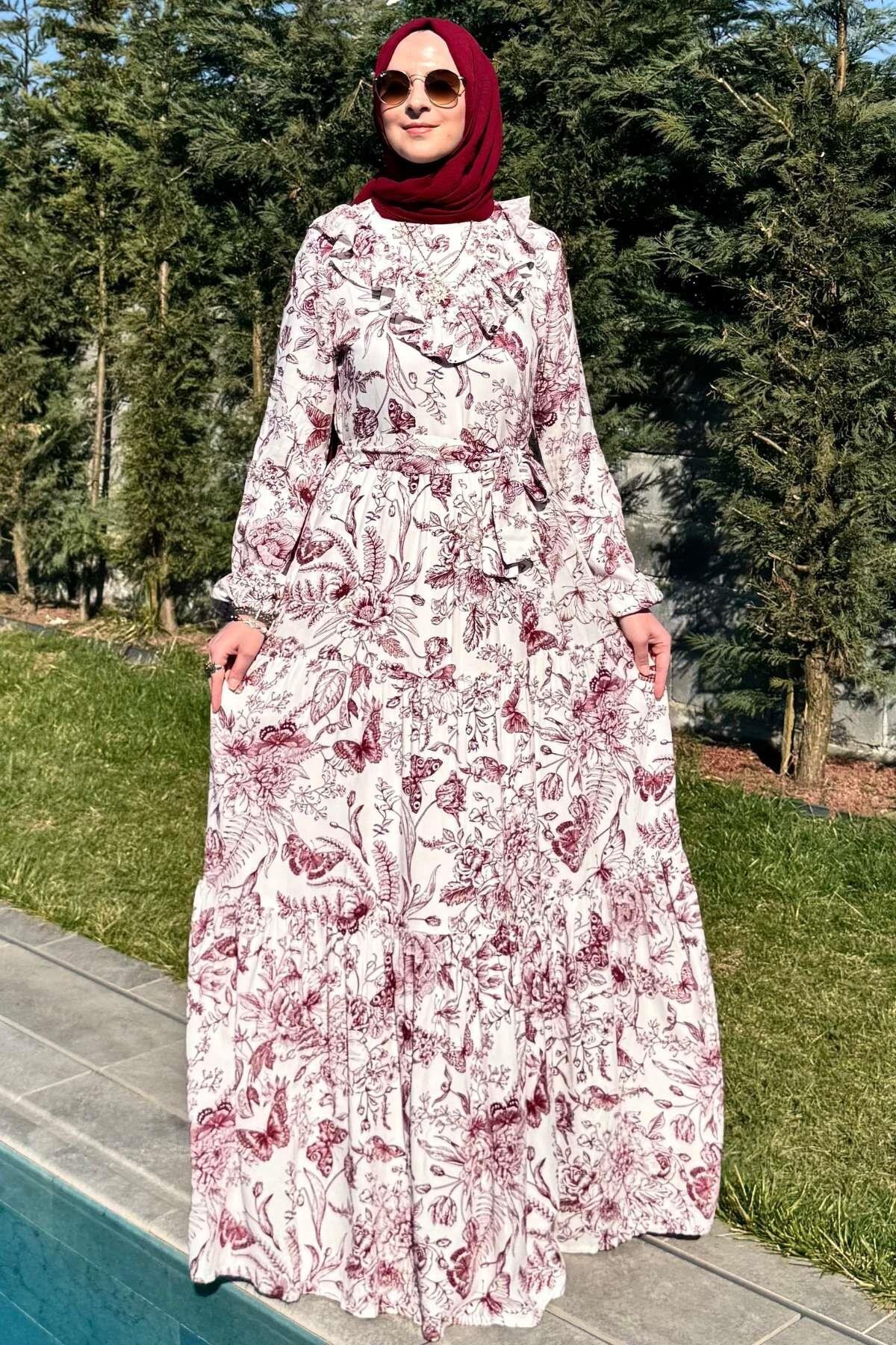 Rabia Şamlı-Botanical Dress - Burgundy Color 3