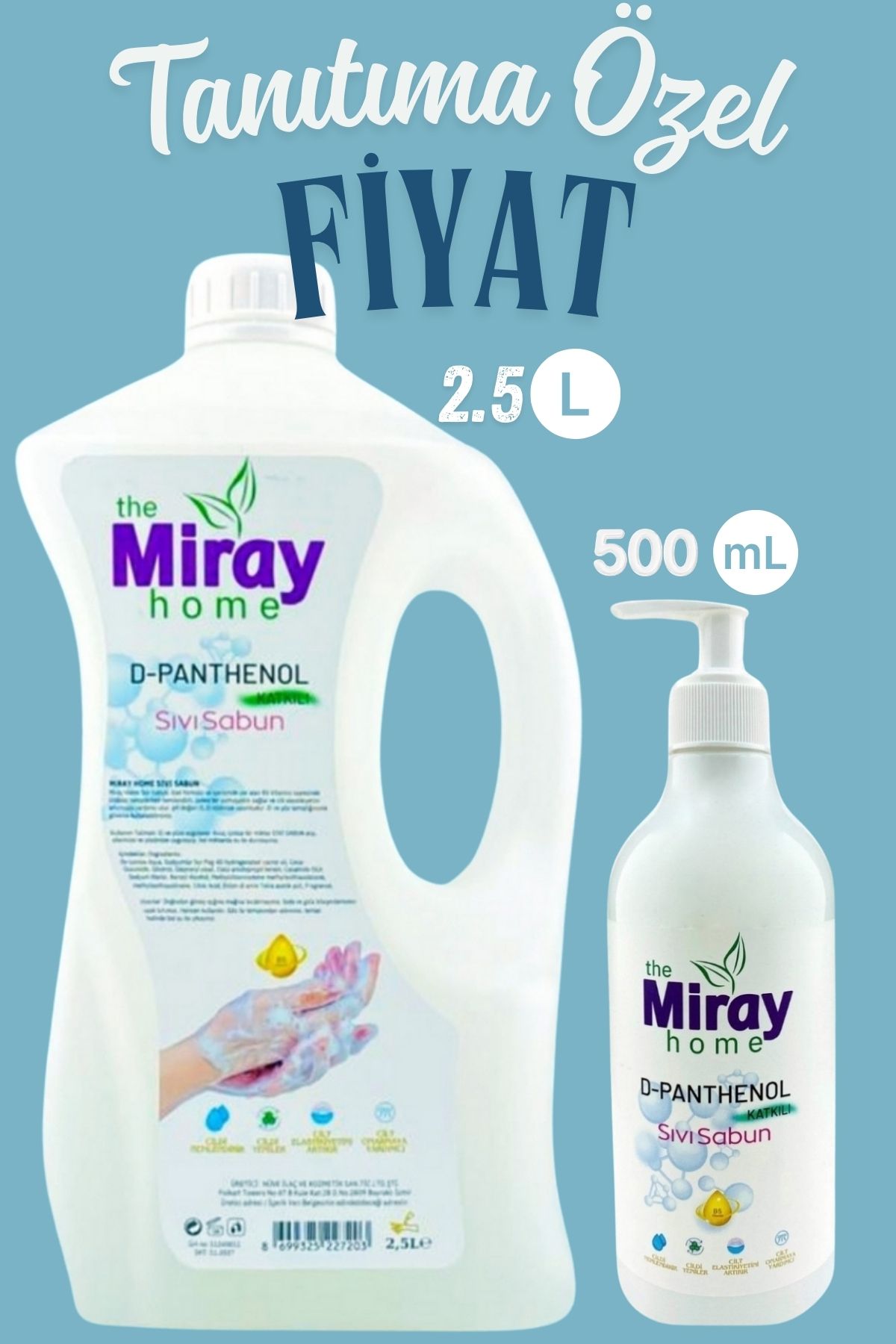 miray home Sıvı El Sabunu D-Panthenol 2,5L + 500 Ml Pompalı Sıvı Sabun