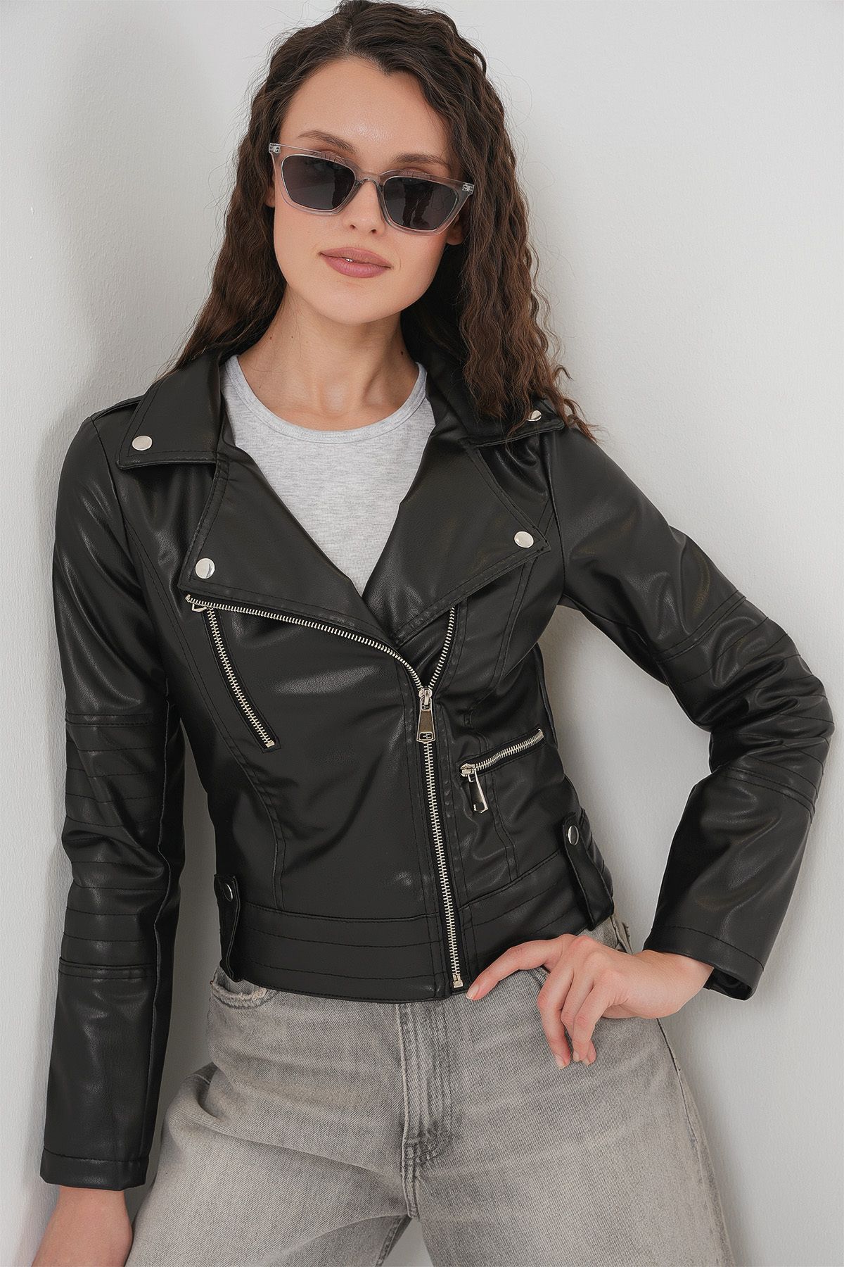 Bigdart-1025 Bikerjacke aus Kunstleder – Schwarz 4