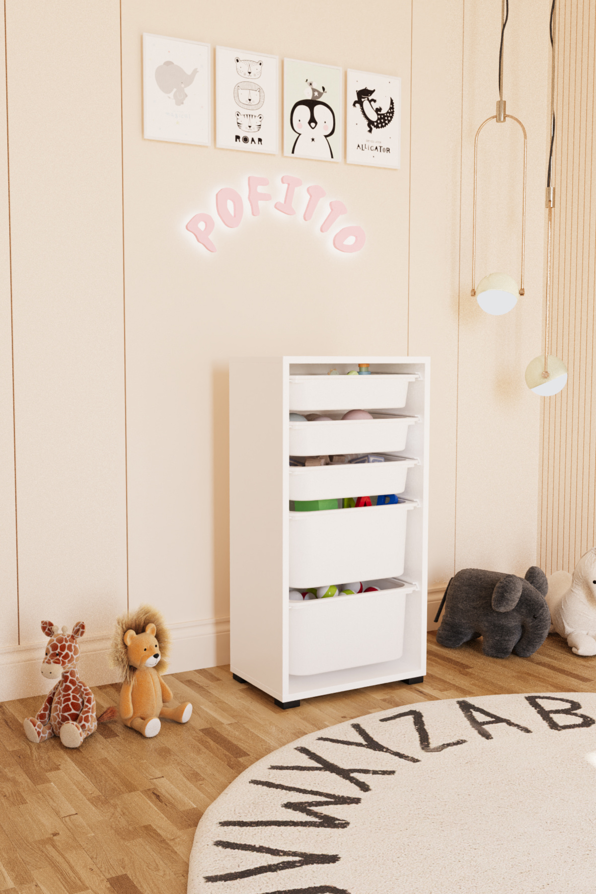 POFİTTO 2 Derin 5 Sepetli Dolap Oyuncak Dolabı Çok Amaçlı Mutfak Kiler Banyo Dolabı Beyaz