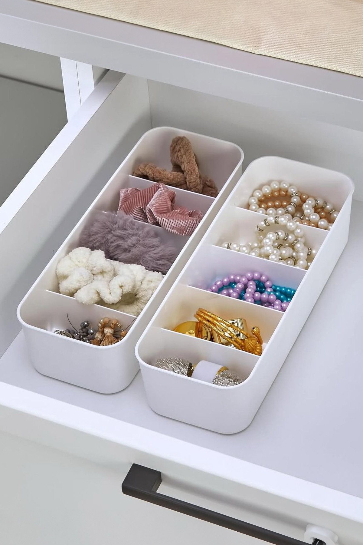 Mikasso SPLIT 5 Bölmeli 2 Adet Dolap İçi Düzenleyici Takı, Toka, Çorap, İç Çamaşırı Organizeri - Beyaz Plast fotoğrafı 2 (önizleme)