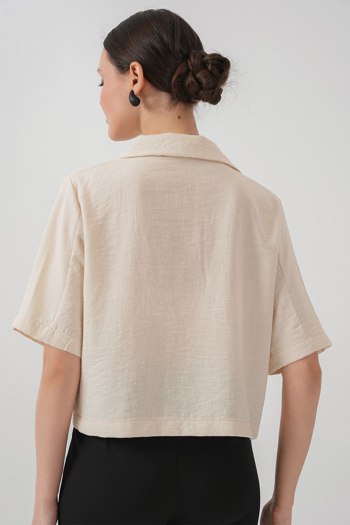 Bigdart-0706 Cream Sene Mcrop Linen Jacket 5