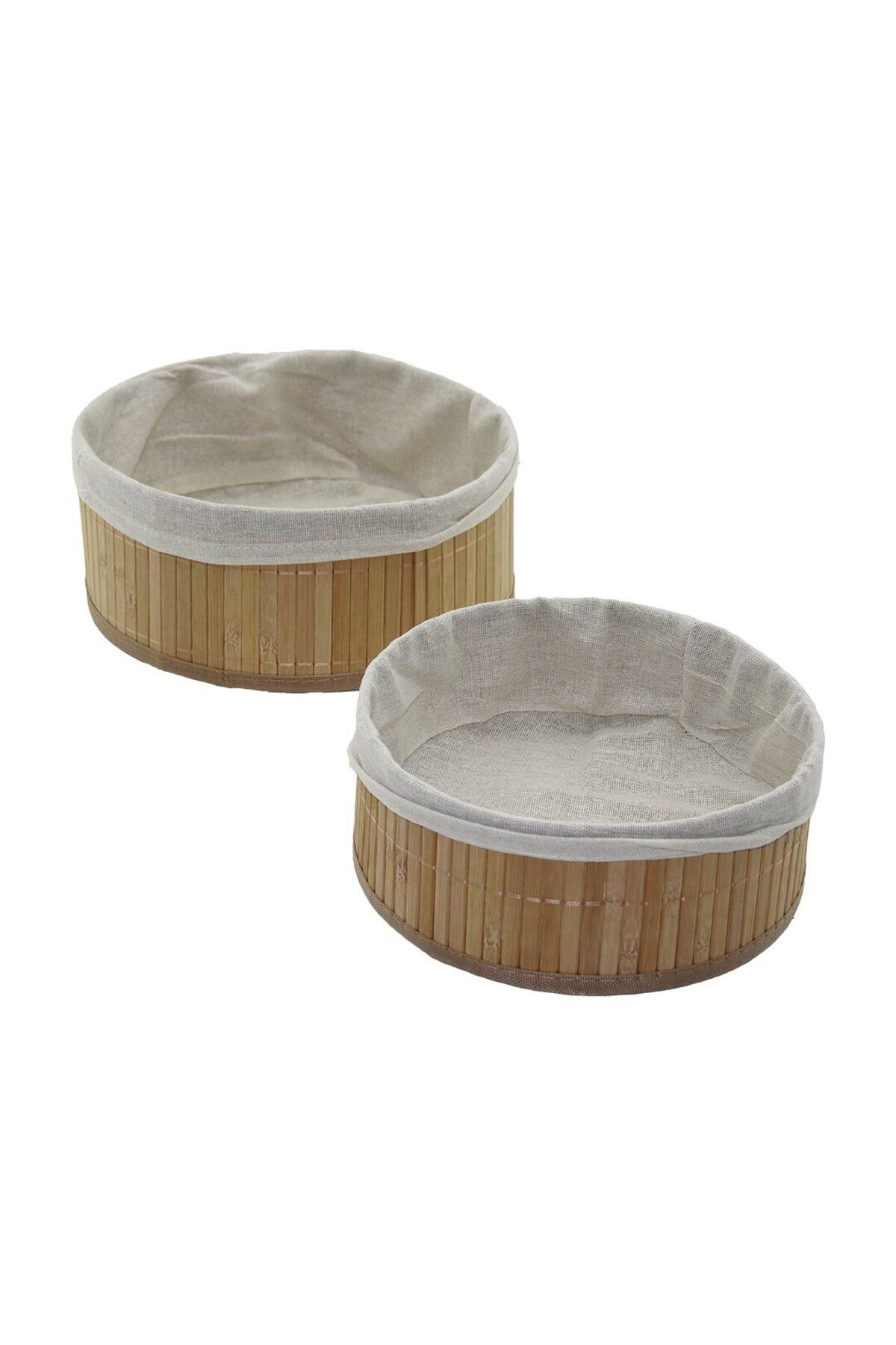 STOREMAX buxystorem 2Lİ YUVARLAK BAMBU KENAR ORGANİZER SEPET AHŞAP ALTLIK - BEZLİ Ç:24.5CM Y:10CM - Ç:2