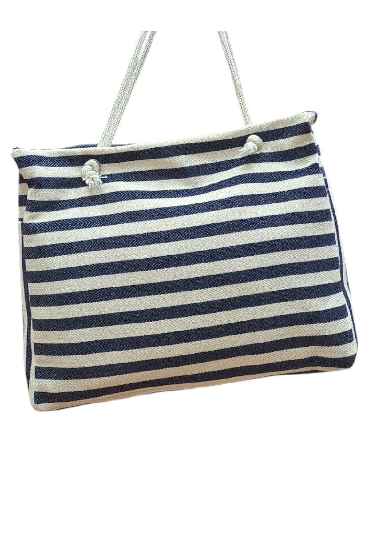 Tosyalı Burak Bebe-Large Size Beach Bag, Picnic & Handle Bag with Rope & Zipper Double Pocket 3