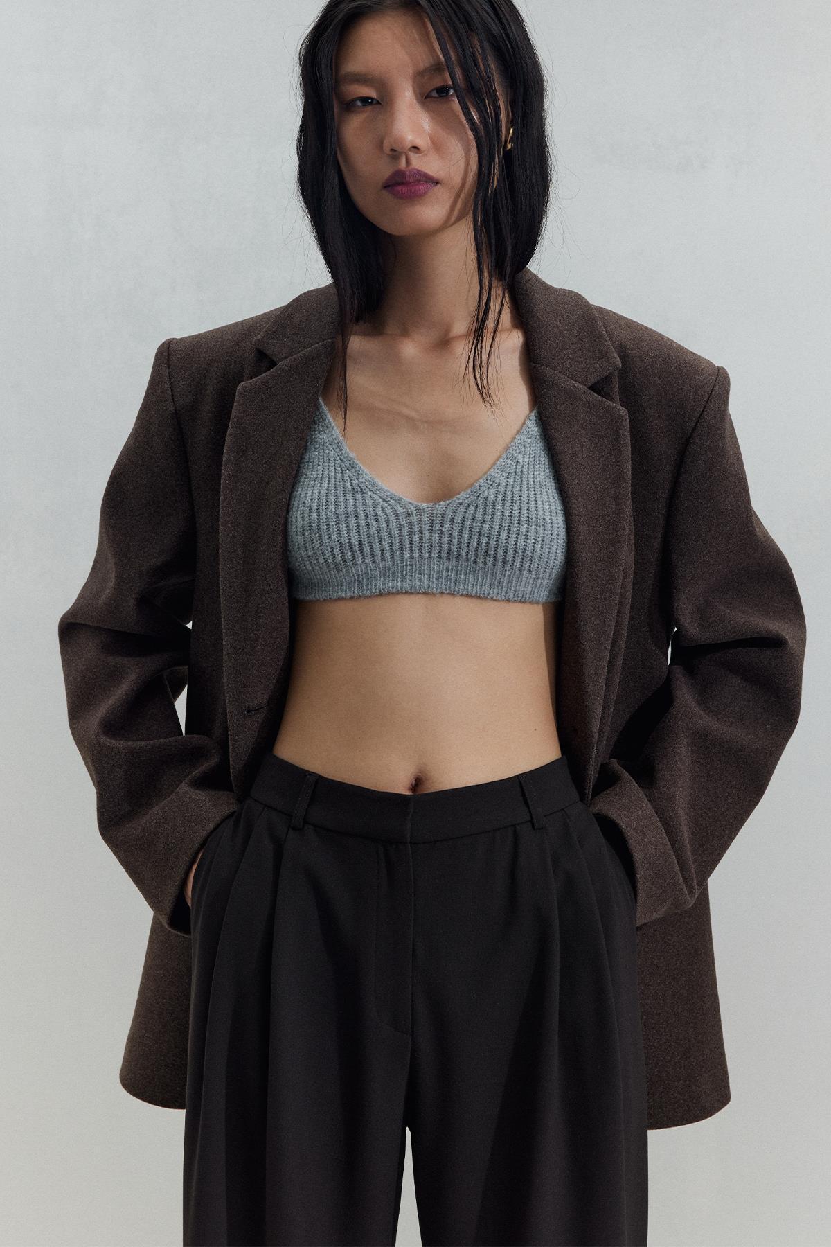 Suud Collection  Kahverengi Gina Kaşe Uzun Ceket - Görsel 9