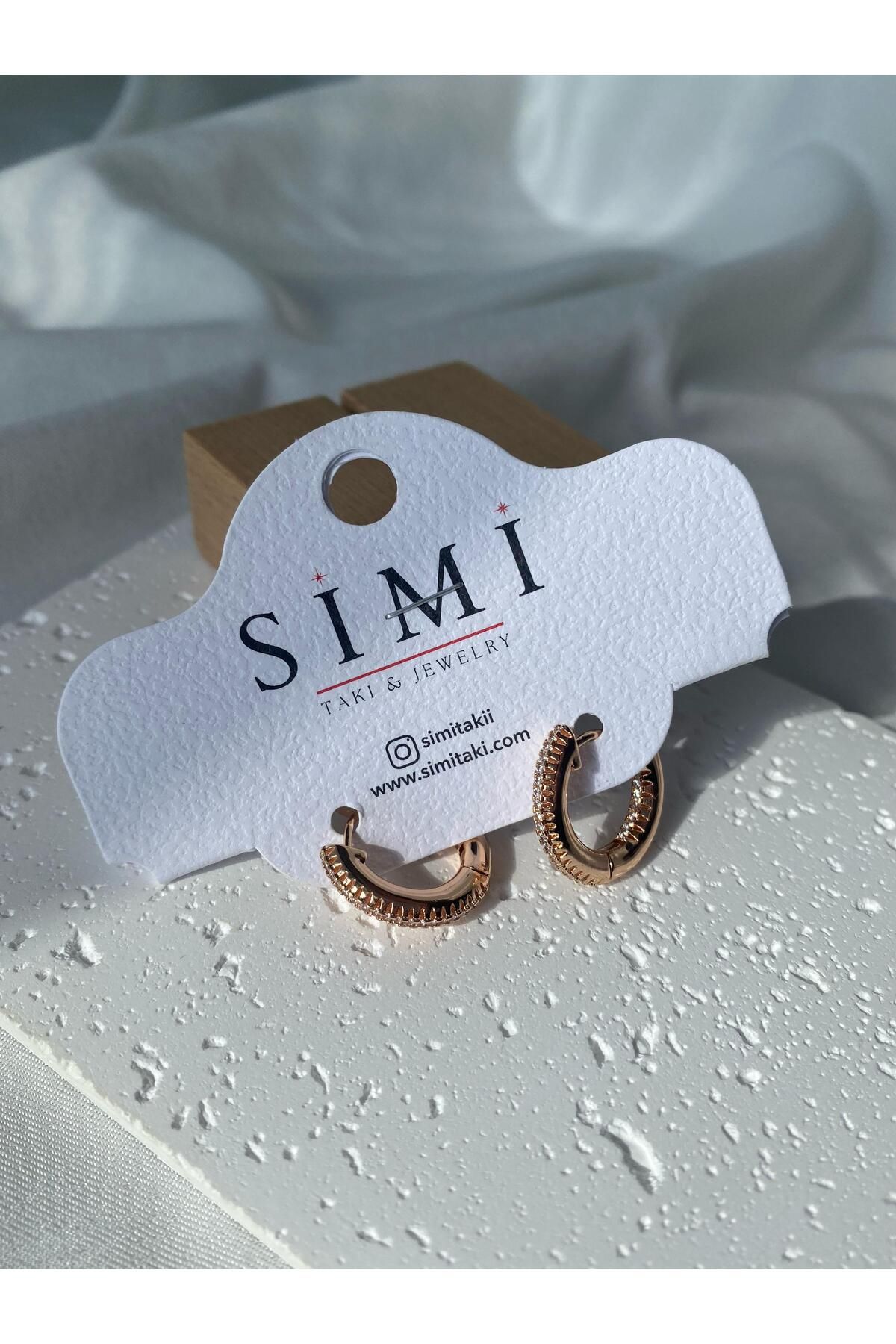 SİMİ TAKI-Vip Stone Curved Hoop Earrings (17mm) 2