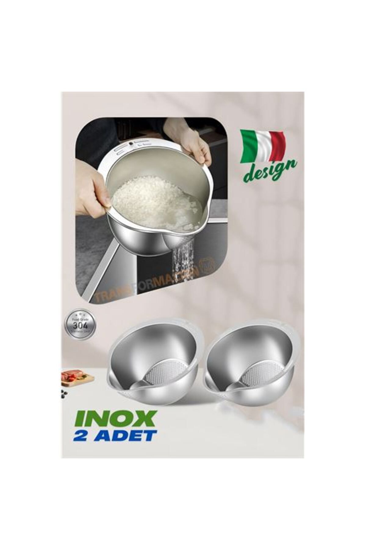 ModaCar Inox Süzgeç Pirinç Makarna Salata Süzgeci 304 Paslanmaz Çelik 2 ADET
